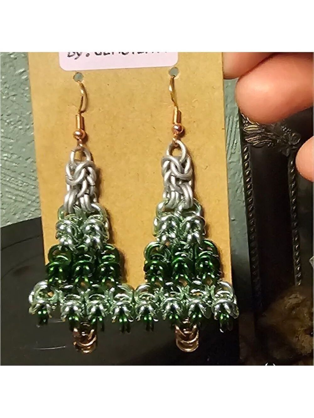 Large Chainmail Christmas Tree Earrings #E22